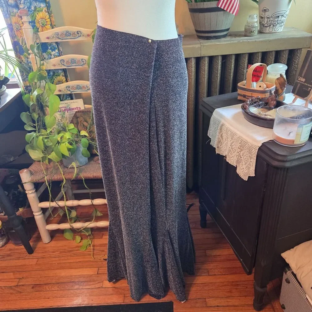 Vintage 90s Newport News Metallic Silver Mermaid Skirt Maxi Length Easy Style XL